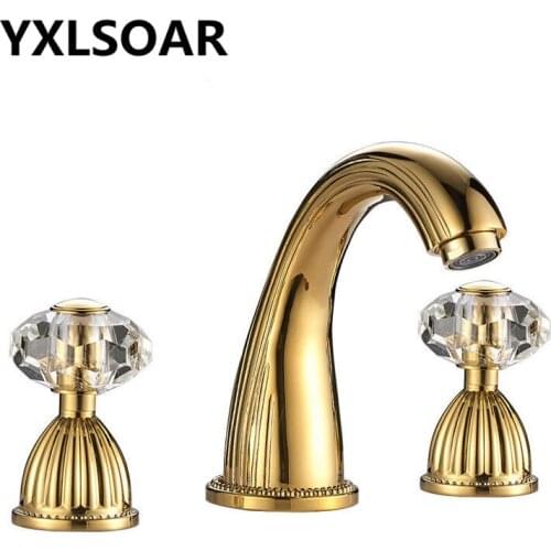 Bathroom Widespread Basin Faucet Brass Sink Mixer Tap Hot & Cold Deck Mounted Crystal Handle Crane Tap Gold/Antique Torneira