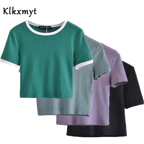 Klkxmyt Za Summer T-shirt Women 2021 Cotton Basic O Neck Short Sleeve Casual Slim Short T-shirt Female Chic Pullover Tops