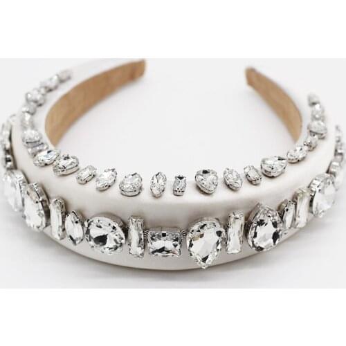 Particle size crystal sponge hair band Fashionable white thin sponge spring and summer headband ladies gemstone headband 636