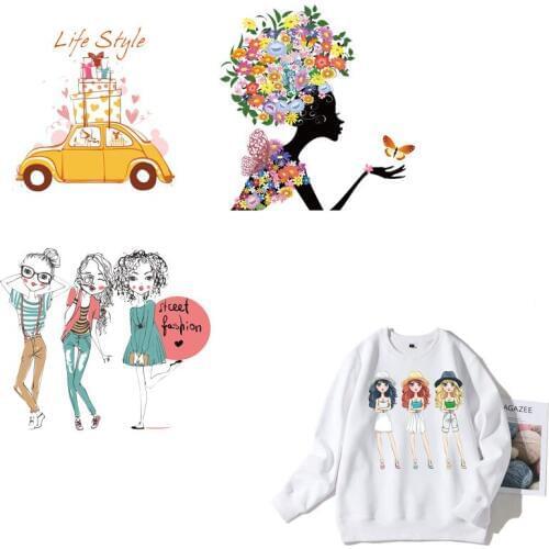 Girl patch for clothing sticker iron on transfers for clothing clothes decor heat transfer stickers DIY T-shirt applique print E