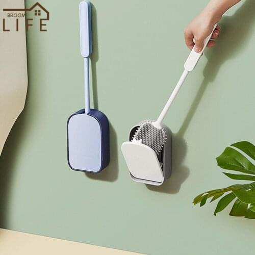 Wall Mounted Automatic Opening Toilet Cleaning Brush Long Handle TPR Brush Head Corner Cleaning Tools Bathroom Draining Gadget