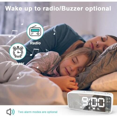 LED Mirror Alarm Clock Digital Snooze Table Clock Wake Up Light Radio Large Display 3 Level Brightness Digital Clock for Home