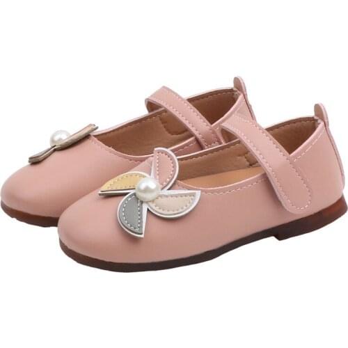 2021 Autumn New Childrens Shoes Girls Leather Peas Shoes Princess Student Casual Flats Baby Shoes Cute Fashion Pearl Chic 21-30