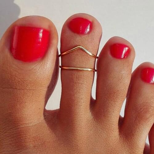 New Simple Fashion Full Handmade Simple Letter V-shaped Foot Ring Adjustable Toe Ring Lady Toe Jewelry