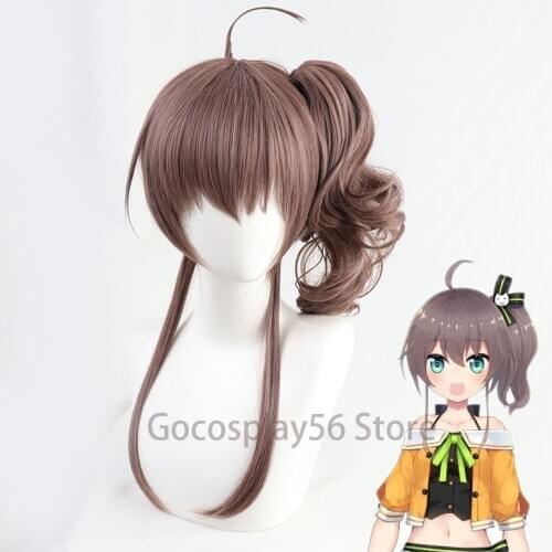 YouTuber Natsuiro Matsuri Wig Ponytail Hololive Cosplay Brown Long Curly Hair Synthetic Hair Role Play