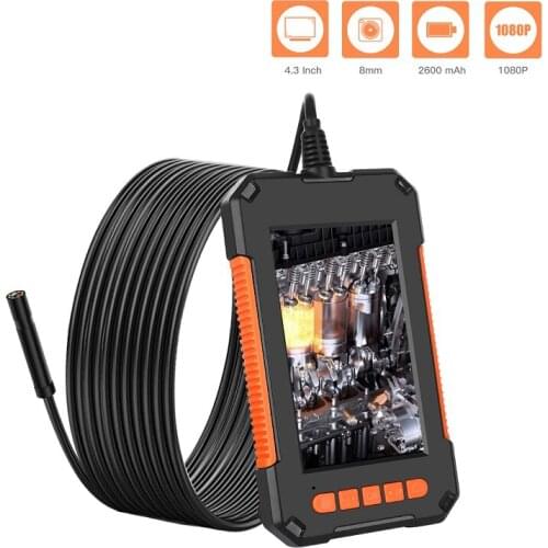 Industrial Endoscope Camera 1080P HD 4.3inch LCD Screen Hard Wire Endoscope IP67 Waterproof Borescope 8MM 2600mAh Battery