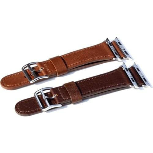 T-AMQ 38 42mm Coffee Brown Genuine Leather Watch Band Fit For Apple Iphone Smart Watchband Strap Mens Handmade Bracelet-59