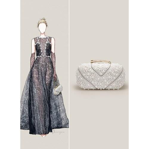 FIRMRANCH Luxury Rhinestone Rice Grain Daisy Pearl Flower Design Senior Exquisite Wedding Chain Bag Banquet Female Dress Clutch