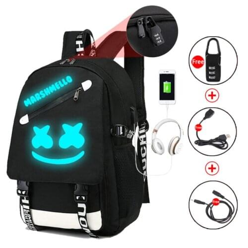 High-quality DJ Marshmello School Bags For Teenage Girls Usb Charging Backpacks Women Bookbag Men Travel Laptop Bag