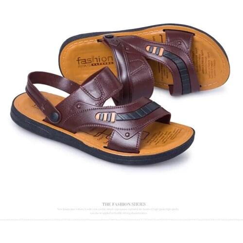 Mens Sandals Summer Open Toe Leather Casual Shoes Comfortable Breathable Antiskid Beach Shoes Dual Purpose Sandals