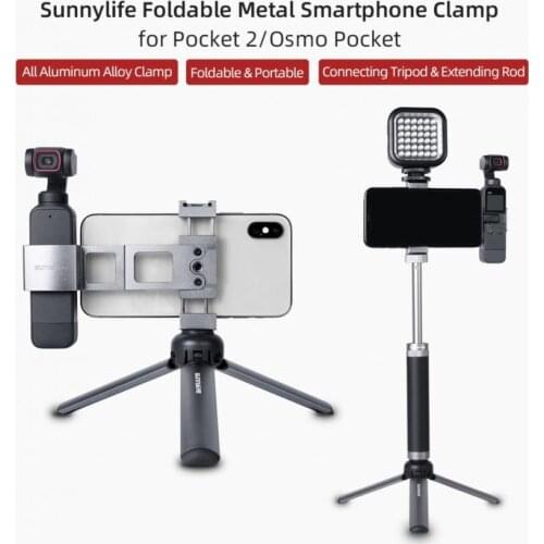 Sunnylife Foldable Metal Smartphone Clamp for Pocket 2/ OSMO Pocket Sports Camera Accessories Standard 1/4 Screw Hole for Tripod