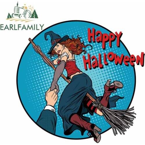 EARLFAMILY 13cm x 12.4cm for Happy Halloween Witch on A Broomstick DIY Motorcycle Car Stickers Fashion Occlusion Scratch Decal