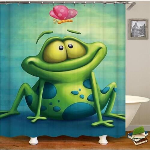Dafield Cartoon Frog Shower Curtain One Brush the Teeth Another in Bathtub for Kids With Hooks