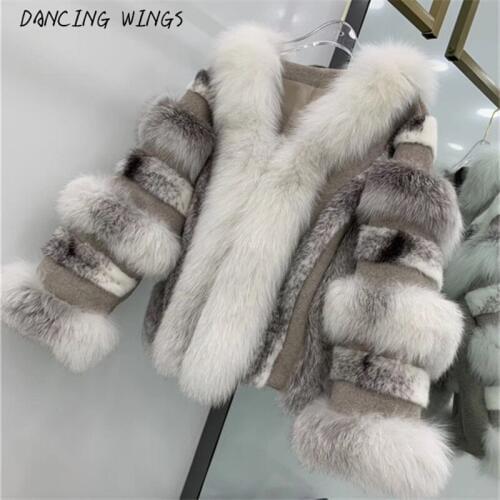 Winter jacket women natural fox fur coat stiching mink fur Double-sided woolen coat ladies real fur jacket