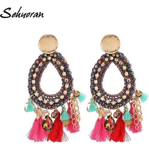 Sehuoran Latest Artificial Oorbellen Bohemain Handmade Tassel Silk Thread Earrings For Women Minimalist Fashion Jewelry Gifts