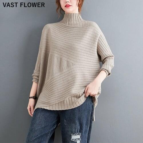 Turtleneck Knitted Oversized Sweater Women New Autumn Winter Pullover Long Sleeve Tops Loose Sweaters Fashion Clothes 2021