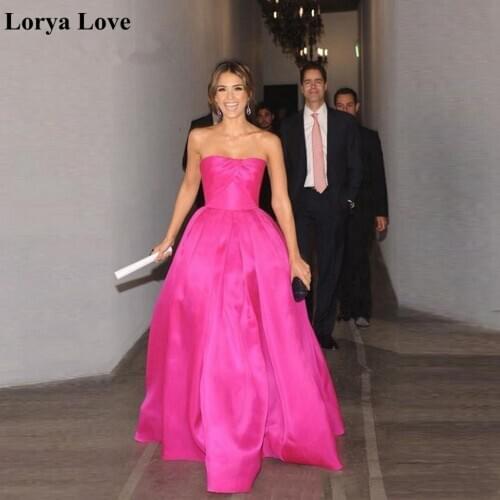 Pink Maxi Prom Dresses 2020 For Women Formal Party Night Vestidos Tulle Robe Elegant A-Line Strapless Evening Gowns Long Jurkjes