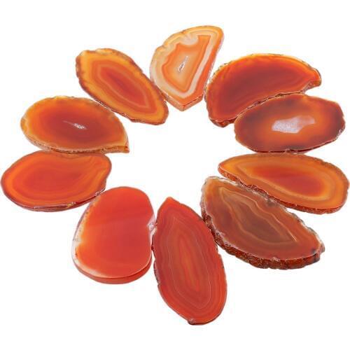 1Lot (5Pc) Natural Polished Light Table Agate Slices Dyed Red,Irregular Healing Crystal Collection Home Decoration 1-2