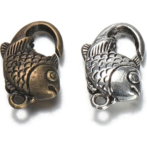10pcs Antique Silver Fish Lobster Clasp Hooks For Necklace Bracelet Chain DIY Jewelry Accessory Findings Components 20*13MM