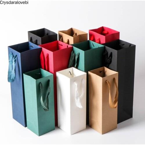 20pcs New creative packaging bags paper gift box with string for red wine oil champange bottle carrier gift holder wine packing
