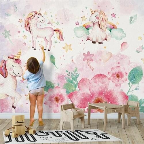 Custom 3D Wallpaper Pink Nordic Cartoon Animal Flowers Mural Childrens Room Background Wall Painting Papel De Parede Infantil