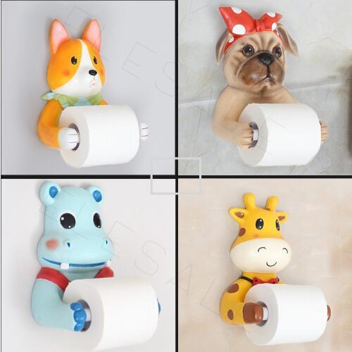 4 Style New Animal Design Wall Mount Resin Dog Giraffe HippoStatue Roll Paper Holder Sculpture Bathroom Decor Home Gift