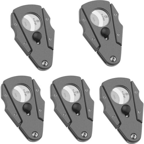 5pcs Xifei Stainless Steel Cigar Cutter With Gift Box&Leather Case Dual Blades Tobacco Cutting Sigaar Cutter For Friends Family