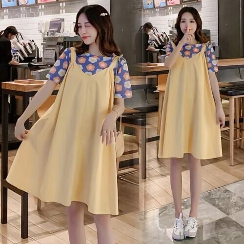 8955# Maternity Clothes Stylish Sweety 2Pcs Maternity Midi Dress Set Clothes for Pregnant Women Pregnant Women Suit