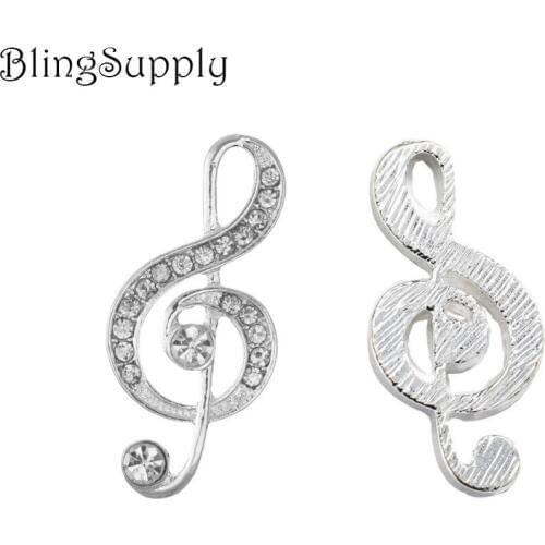Free shipping 35X16mm 50PCS flatback music note rhinestone button(BTN-5610)