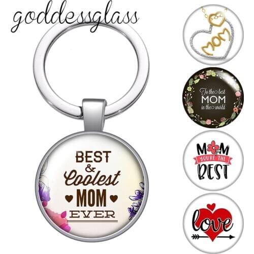Love Mom Mothers Day Gift hearts Letters Mom glass cabochon keychain Bag Car key chain Ring Holder Charms keychains for Gifts