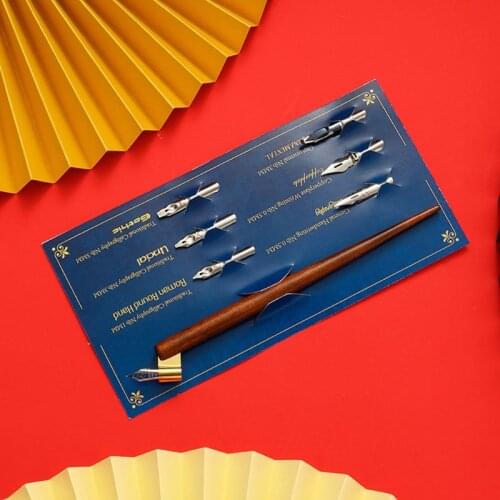Wood Manga Calligraphy Dip Pen Holder with 6 Nibs Set for Lettering Skiching Art Comic Drawing Painting Tools Kit R9UA