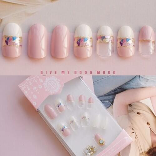 Imported beautiful shell Magnet fake nails Japanese Cute pur color 3D false nails Bride lady full nail tips Nail art tool