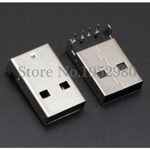 10PCS USB 2.0 Connector Male Socket AM 90 Degree Iron Shell Copper Needle 4 Pins Offset Black Plastic for Data Transmission