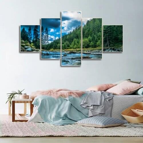 Laeacco 5 Panel Forest Trees Wall Artworkwork Posters Prints Abstract Canvas Painting Nordic Home Living Room Decoration