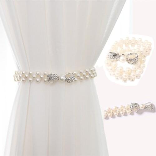 Magnetic Curtain Tieback 1PC Pearl Bow Curtain Drapery Holdback Window Curtain Holder Decorative Buckle for Home Cafe Balcony