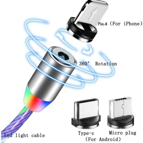 Smartphone Data Line LED Magnetic Micro USB Cable Android Type-C IOS Interface Fast Charging Cable for Mobile Phone Cables