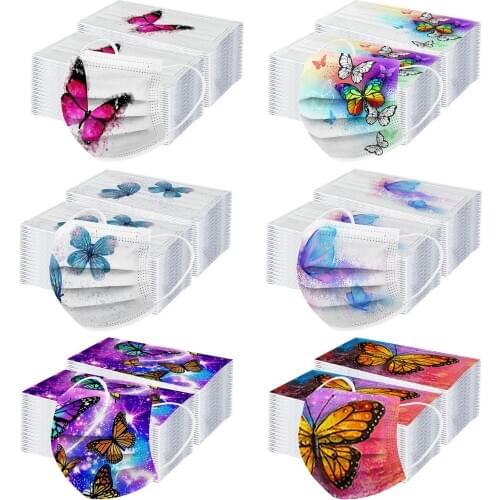 100pc Adult Face Shield Mouth Cover Skin Care Disposable Facemask Butterfly 3Ply Ear Loop Faceshield mascarillas desechables