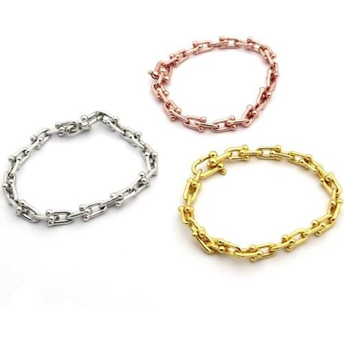 Fashion designer stainless steel chain bracelet u shape rose gold silver gold famous brand jewelry for christmas gift