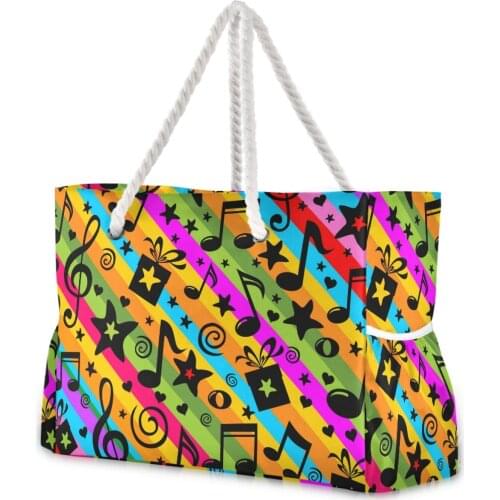 Fashion Casual Women Beach BagRainbow Music Notes Pattern Nylon Bag For Girls Ladies Messenger Shoulder Bag Female Tote Sac