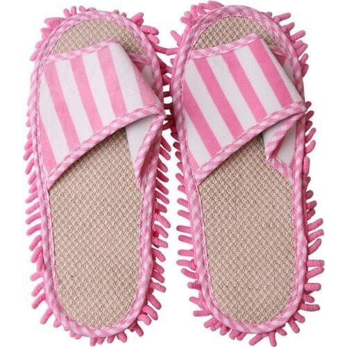 Washable Cleaning Home Foot Shoes Floor Striped Unisex Chenille Lazy Mop Slippers Dusting Quick Polishing Coral Fleece