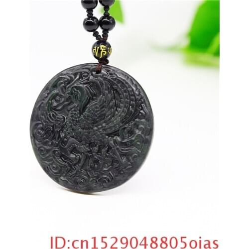 Natural Obsidian Phoenix Pendant Jewelry Charm Black Gifts Carved for Chinese Necklace Amulet Men