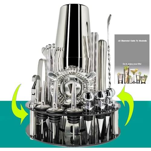 Stainless Steel Advanced Bartender As Best Gift Suitable for Family, 30 Piece Bar Cocktail Shaker Set with Rotating Stand