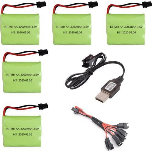 3.6V 3000mAh NI-MH Battery SM Plug with USB Charger 5in1 cable for Rc toys Cars Tanks Boast Guns trucks model accessories 3.6 V