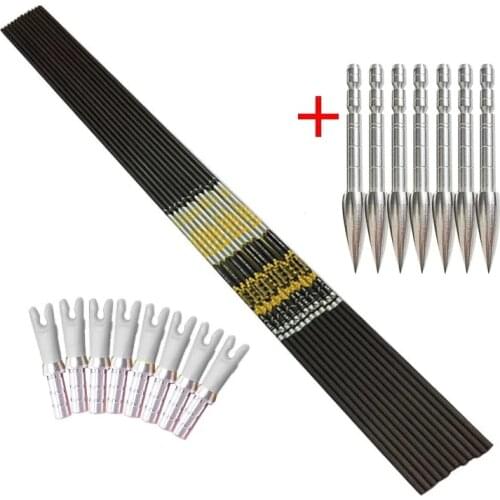 Hunting 12pcs Archery Bolts Pure Carbon Arrow Shaft V1 Sp600 30.5inch ID4.2mm for Recurve Bow Crossbow Shaft