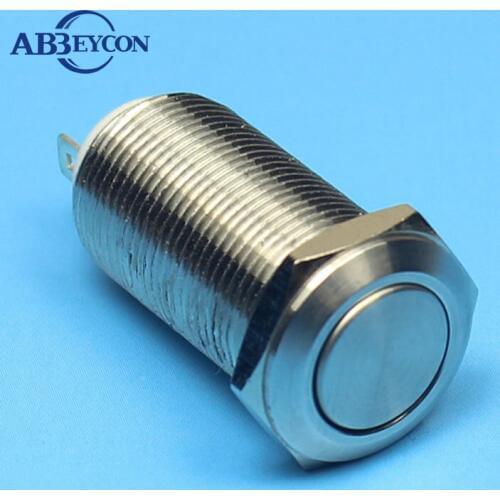 Flat Round Top Head ON-OFF Latching 12mm Pin Terminal Nickel Plated Brass Anti-vandal Metal Shell Push Button Waterproof Switch