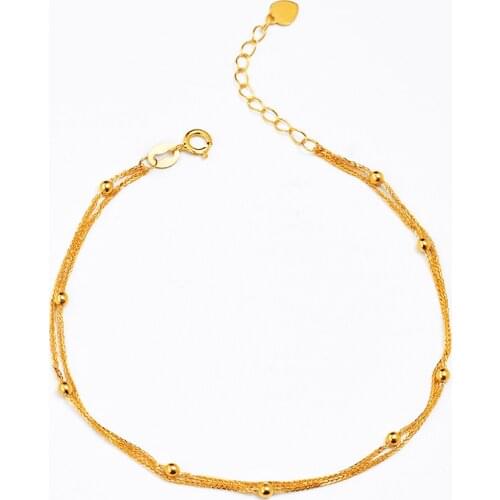 Sinya Pure Au750 18k Gold Bracelet Anklet Lucky Star Family Design for women girls Mom length 16cm+3cm 2mm gold beads Hot sale