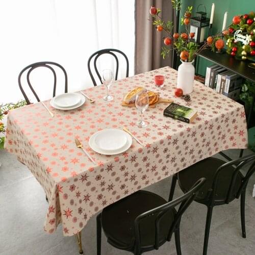 2021 New Year Cotton Linen Christmas Tablecloth Table Cloth Bronzing Snowflake Rectangular Nordic Simple Decoration Table Cover