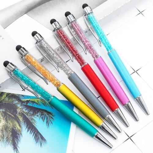 Promotion Metal Crystal Ballpoint Pen Creative Fashion Touch Pen for Writing Stationery Black Blue 1.0mm Office & School Gifts