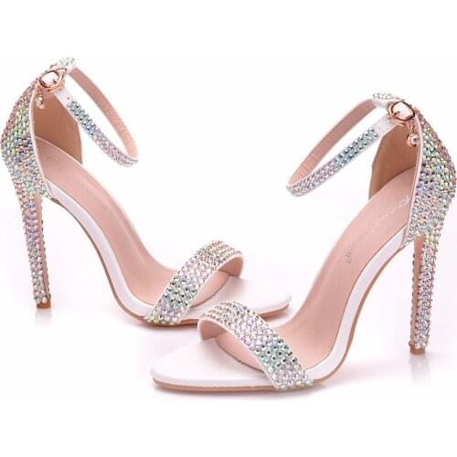 Women Stiletto Heel Sandals High Heels Ankle Wrap Gladiator Shoes female Wedding Rhinestone Concise Sandal Shoes