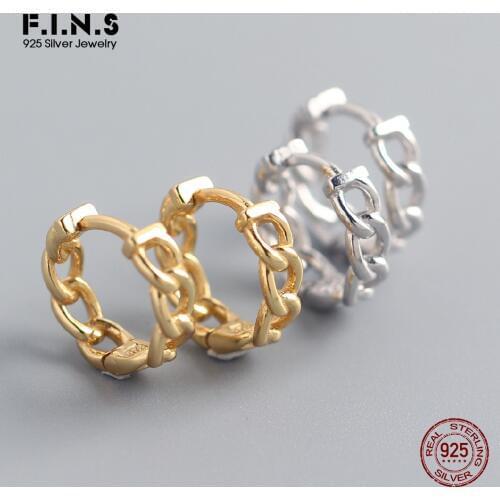 F.I.N.S INS Link Chain S925 Sterling Silver Earring Hoops Round Ear Buckle Prevent Allergy Korean Fashion Silver 925 Jewelry